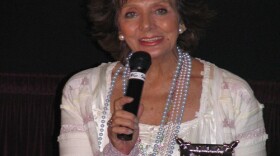 <i>Actress Lorena Velazquez accepting her award at the SDLFF. (Beth Accomando)</i>