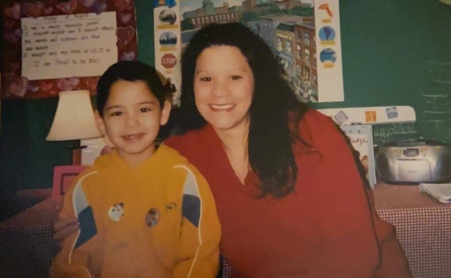 César Magaña Linares with his first grade teacher.