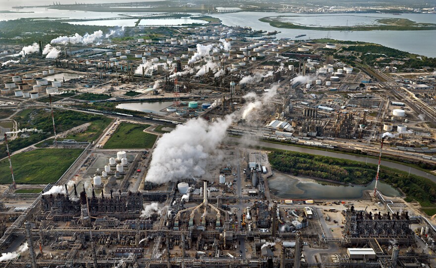 A 3,400-acre Exxon Petrochemical plant in Baytown, Texas, produces materials for tires, car bumpers and over 500,000 barrels of crude oil per day, according to the company.