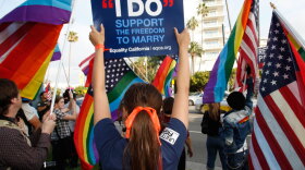 Gay-rights supporters demonstrate outside the Beverly Hills hotel in California, where President Obama attended a Democratic Party fundraiser in May.
