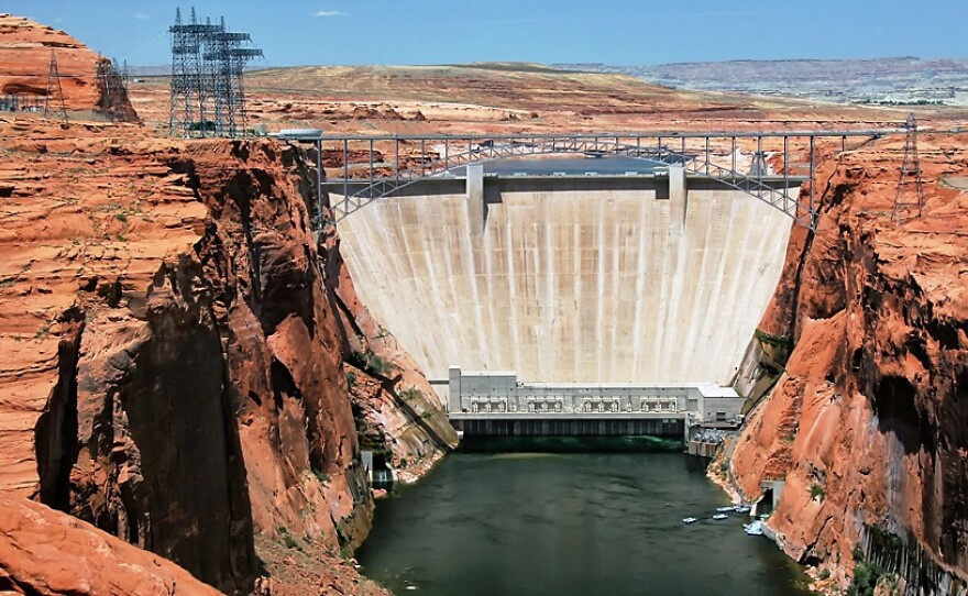 Glen Canyon Dam impounds Lake Powell, the Colorado River's second-largest reservoir, is shown in this undated photo at the Utah, Arizona border.
