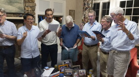 Youngmoo Kim (left) leads members of the a cappella group the Tonics in singing an arrangement of the song "Everything" by Michael Bublé at their weekly rehearsal in Bryn Mawr, Pa. in September.