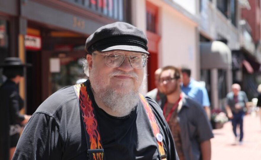 Fantasy author George R.R. Martin walking in downtown San Diego during the 2011 Comic-Con.