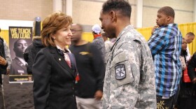 Sen. Kay Hagan with service member.