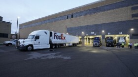 A truck loaded with the Pfizer-BioNTech COVID-19 vaccine leaves the Pfizer Global Supply Kalamazoo manufacturing plant in Portage, Mich., Sunday, Dec. 13, 2020.