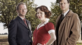 "South Riding" cast (L-R): Douglas Henshall as Councilor Joe Astell, Anna Maxwell Martin as Sarah Burton, and David Morrissey as Robert Carne.