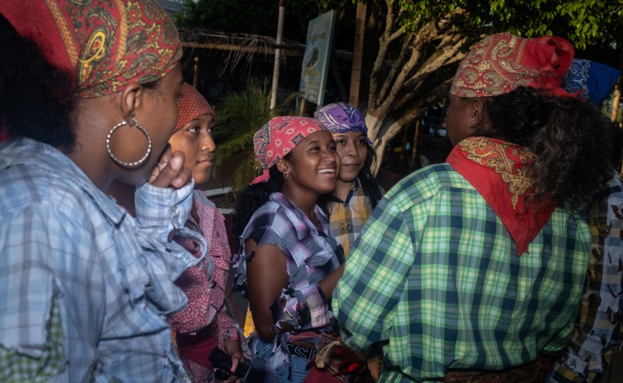 Women from the Diablos group dance before beginning their performance during the seventh national and international meeting of Afro-Mexican and Afro-descendant women at the fisherman's plaza on July 22.