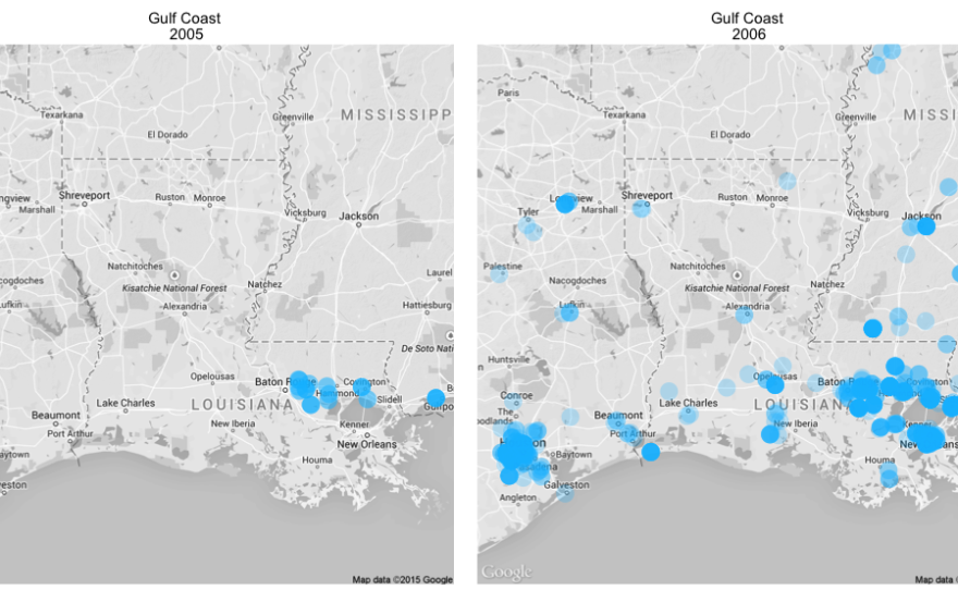 DonorsChoose.org projects before and after Hurricane Katrina