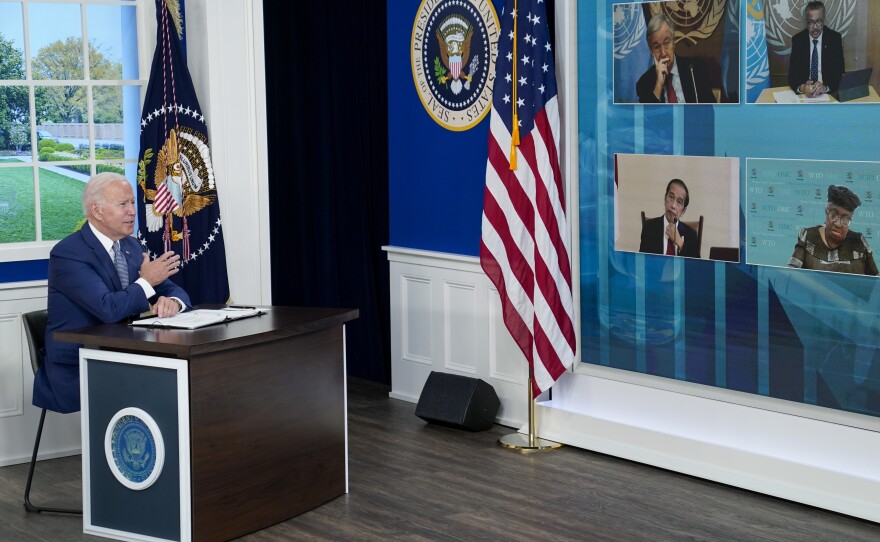 President Joe Biden speaks at the virtual Global COVID-19 Summit on Sept. 22, 2021, in Washington, D.C. On May 12, the White House will host the second Global COVID-19 Summit.