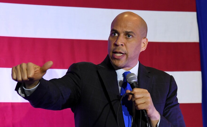 Sen. Cory Booker, D-N.J., speaks at an event in February in North Las Vegas, Nev., while campaigning for the 2020 Democratic presidential nomination.