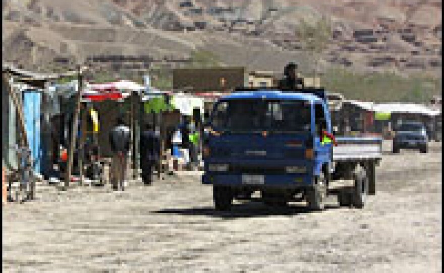 Most of the roads in Bamiyan province resemble this bumpy "rock carpet" road — which is the main thoroughfare in Bamiyan city.