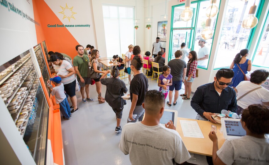 Everytable sells healthful food in low-income neighborhoods like South Los Angeles at prices competitive with fast food. The restaurant's outlets will have different pricing structures depending on the neighborhood.