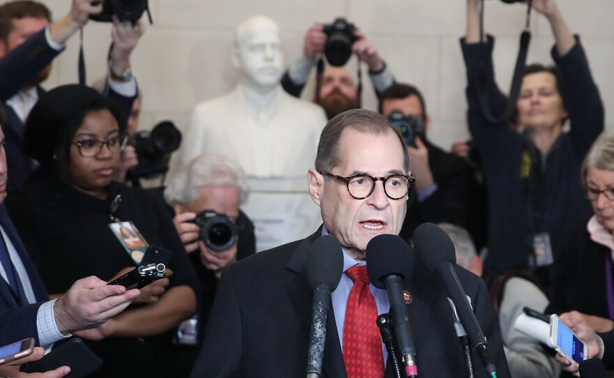 House Judiciary Committee Chairman Jerry Nadler speaks to the media after the committee voted on the two articles of impeachment against President Trump on Dec. 13.