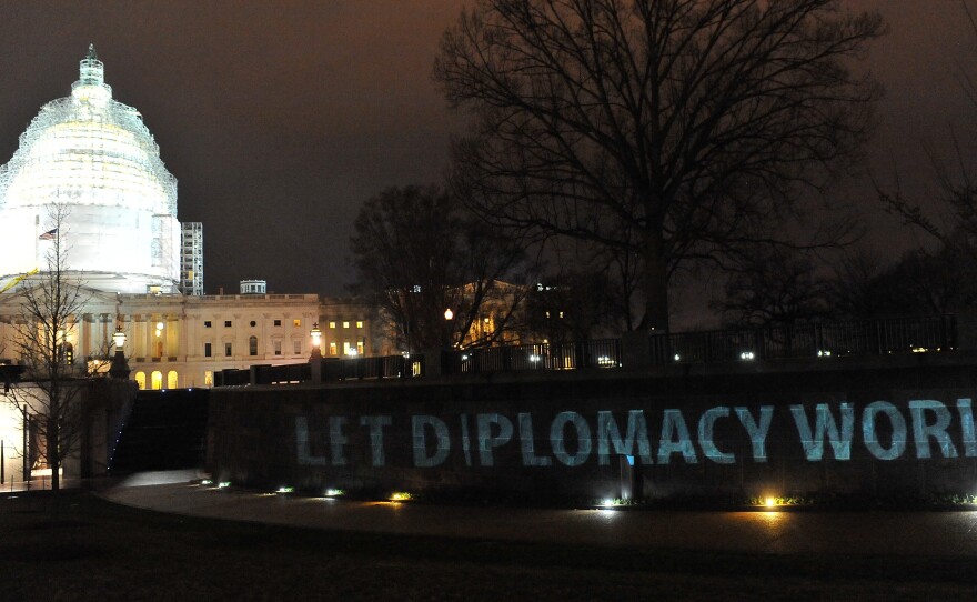 "Let Diplomacy Work" was spelled out near the Capitol by liberal, anti-war group MoveOn.org earlier this week.