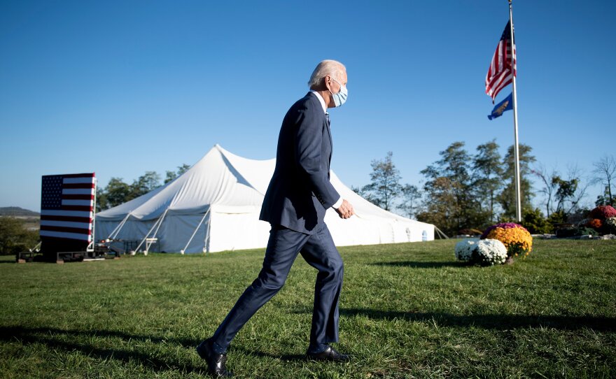 Biden leaves the Gettysburg battleground after delivering remarks at the historic Civil War site in Pennsylvania in October.