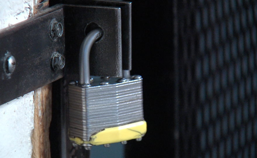 The lock on a door where new residents of the rehabilitation center DAR are kept, May 1, 2015.