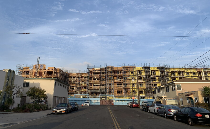 An apartment building under construction in North Park is seen here, April 15, 2021.