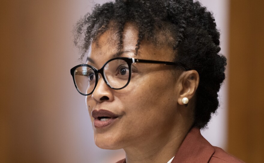 Shalanda Baker listens during a confirmation hearing Tuesday to be Director of the Office of Minority Economic Impact for the Department of Energy.