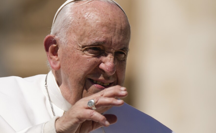 Pope Francis leaves at the end of his weekly general audience in St. Peter's Square, at the Vatican, on Wednesday.