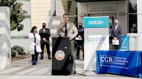 San Diego County Sheriff's Capt. Dan Brislin during a news conference on Nov. 5, 2020, about the result of a report card showing a spike in San Diego's opioid and prescription drug overdose deaths.