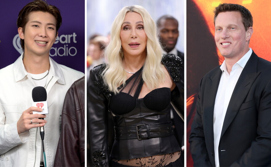 From left: A BTS member, Cher, David Ellison.