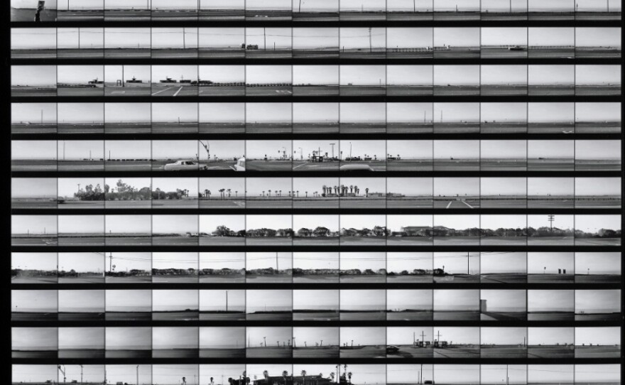 The Getty Museum's exhibit includes rarely seen contact sheets from Ruscha's photographic archive, including this continuous take of the Pacific Coast Highway, from 1974-75.