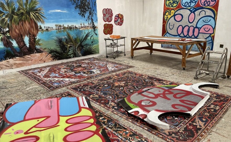"Down with the Hierarchy!" is a collaborative exhibition from Jean Lowe and Abraham Razo (Rancholo), with contributions from Kim MacConnell, on view at Best Practice gallery July 12 through Aug. 16, 2025.