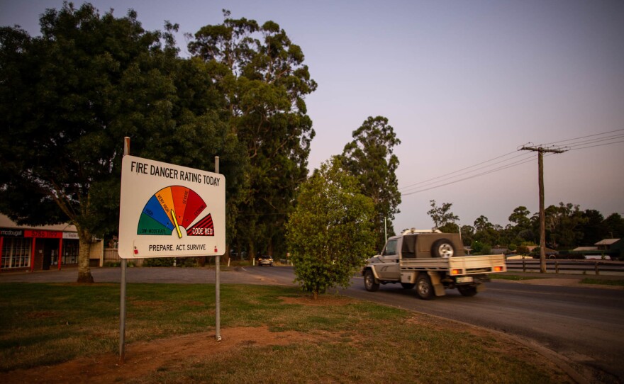 The risk of bushfire in Kinglake is high for months each year. Signs around town are adjusted frequently by local firefighters to alert residents of the current bushfire risk.