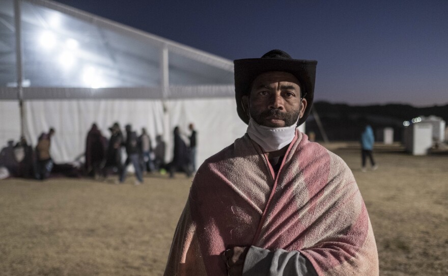 George Baraina Dos Santos, photographed at a camp for the homeless in Standfontein, Cape Town, South Africa. The city's homeless population were broght here by the government as part of the city's corona virus response, but many say they felt safer on the streets.