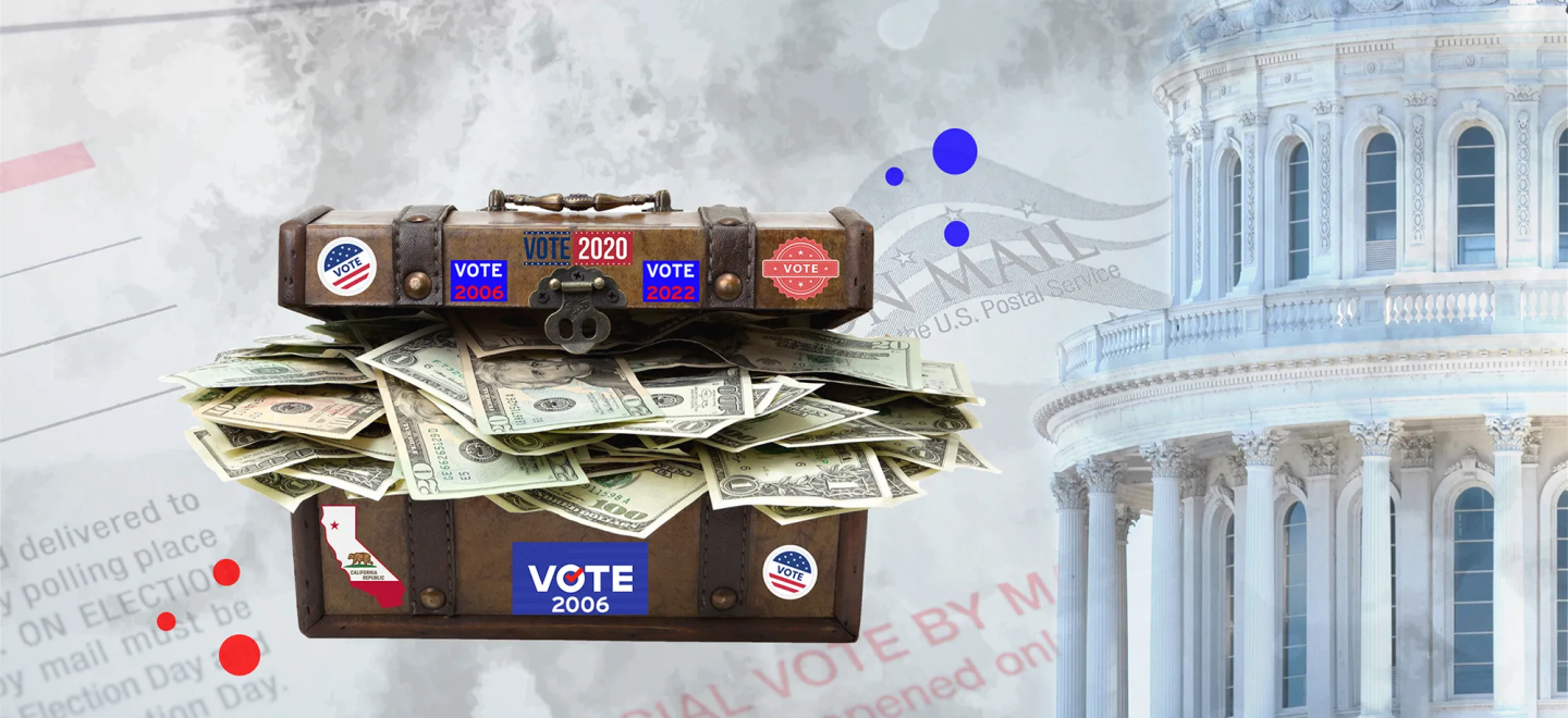 a chest overflows with bills in various denominations in this photo illustration