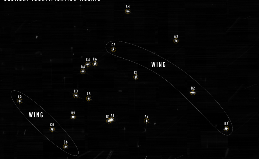 This mosaic shows images of the same star. Each is labeled with the name of the mirror segment that captured it. The "wings" are the two sides of the mirror assembly that unfolded in space.