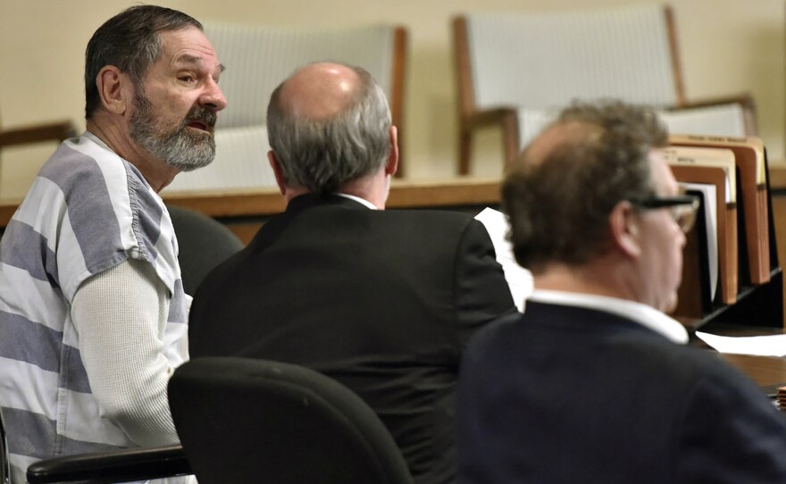 Frazier Glenn Cross Jr. (left), seen here at a hearing in Johnson County court in Olathe, Kan., last December, is a self-described white supremacist who killed three people in two attacks last spring.