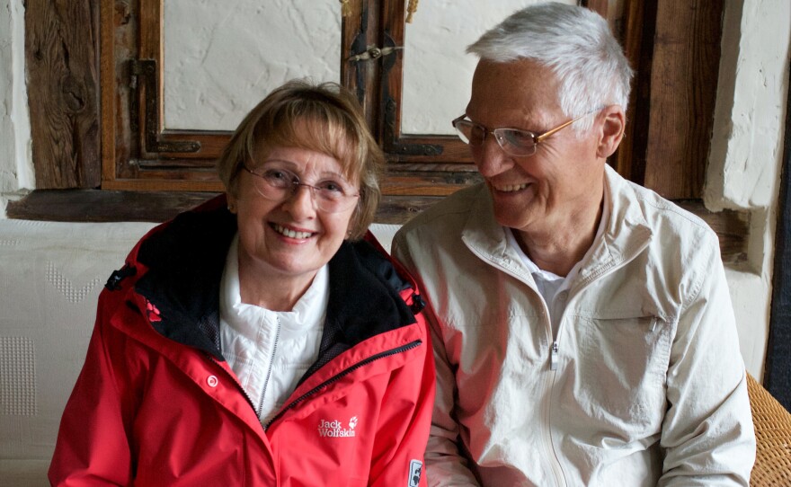 Retirees Ingrid and Wolfram Huebner spend at least one day a week at the shelter. They've befriended a Syrian-Kurdish family there.
