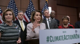 House Speaker Nancy Pelosi, D-Calif., turns her party's attention to the climate crisis as she leads an event to introduce the "Climate Action Now Act," which focuses on reducing carbon pollution, honoring America's Paris Agreement commitments, and lays the groundwork to expand clean energy, at the Capitol in Washington, Wednesday, March 27, 2019. 