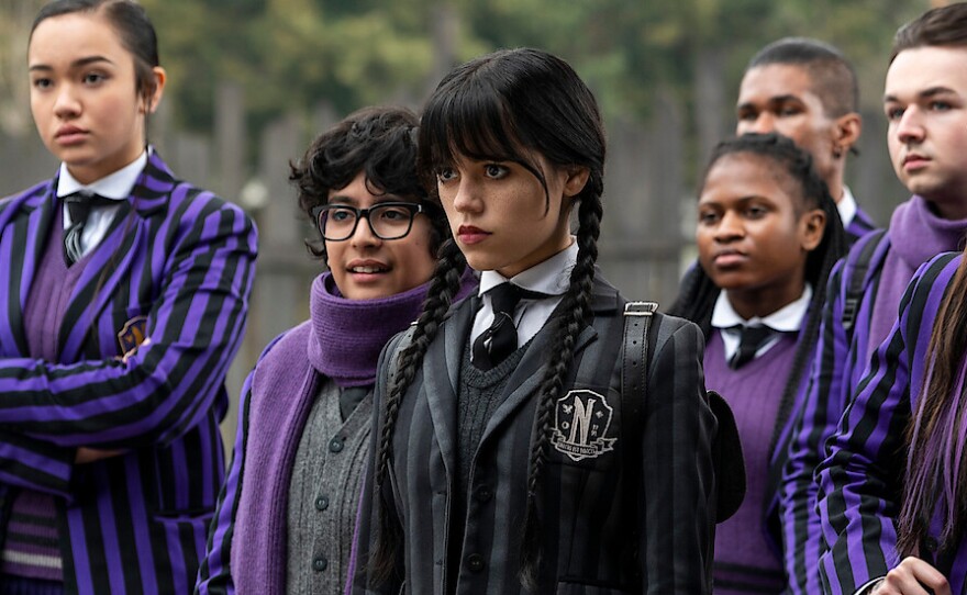 Jenna Ortega (center) stars in Netflix's "Wednesday," which is set in the private boarding school of Nevermore Academy.