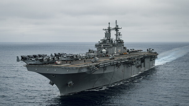 The U.S. Navy amphibious assault ship USS Boxer (LHD 4) steams in the Pacific Ocean July 12, 2024. Elements of the 15th Marine Expeditionary Unit are currently embarked aboard the Boxer Amphibious Ready Group conducting routine operations in U.S. 3rd Fleet.