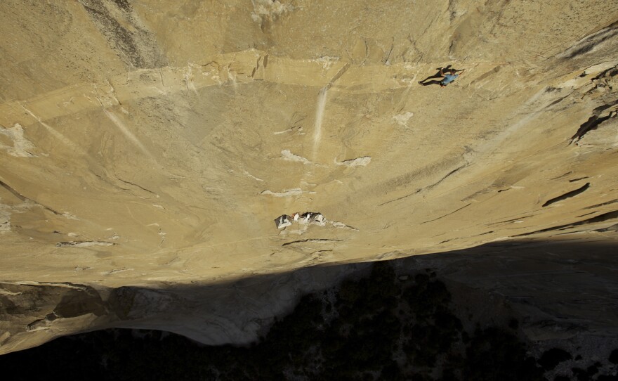 Tommy Caldwell trains on El Capitan's Dawn Wall in Yosemite National Park. Caldwell and fellow climber Kevin Jorgenson are currently attempting the first free climb of the wall.