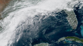 This GOES-19 GeoColor satellite image provided by NOAA, shows a storm system forming along the Gulf coast of Texas, on Tuesday, June 16, 2026.