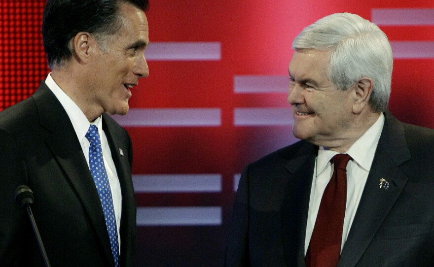 Republican presidential candidates former Massachusetts Gov. Mitt Romney and former House Speaker Newt Gingrich squared off in the ABC debate in Des Moines, Iowa, Saturday night.
