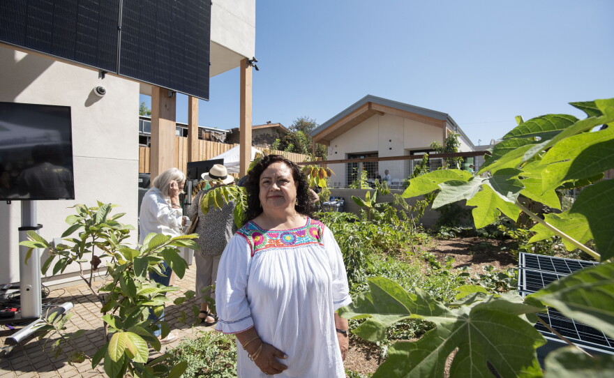 Bertha Ruiz, a San Ysidro resident, at the opening of La Semilla Community Resiliency Center, a hub for residents during climate-related emergencies, on Sept. 3, 2026. The longtime resident helped the nonprofit Casa Familiar plan the center.