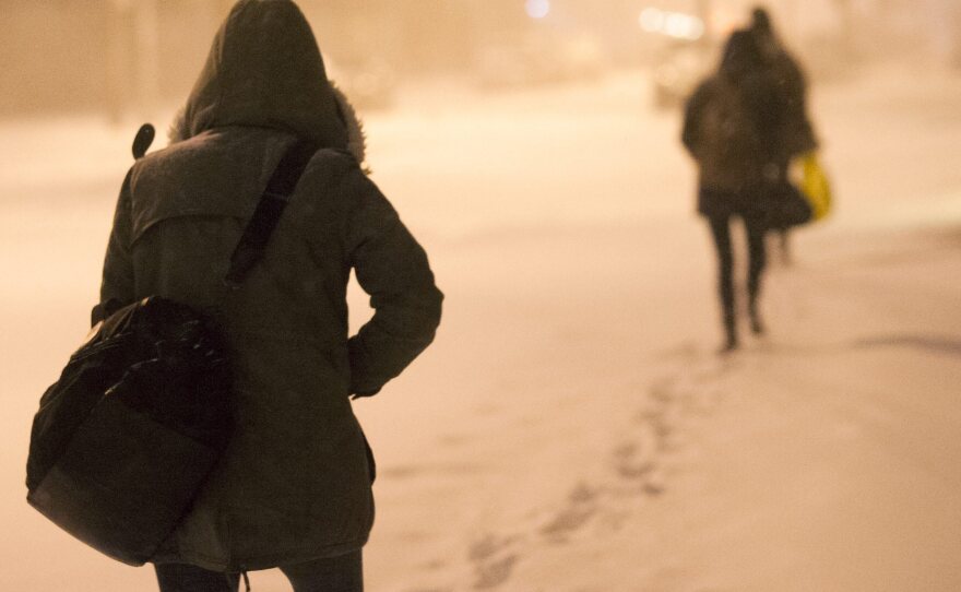 Walking was the best way to get around early Friday in Brooklyn, N.Y., where snow and strong winds made driving hazardous.