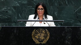 Delcy Rodríguez, acting president of Venezuela, addresses the 81st session of the United Nations General Assembly at U.N. headquarters Wednesday, Sept. 23, 2026.