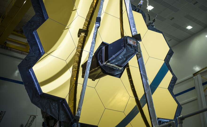 The main mirror assembly of the James Webb Space Telescope during testing at a Northrop Grumman facility in Redondo Beach, Calif., last year.