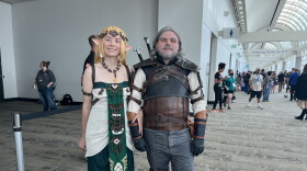 Diana and Andrew Bentle traveled from Lompoc, Calif. for their first Comic-Con. Andrew spent about $1,000 on materials and roughly 100 hours creating his armor cosplay inspired by "The Witcher 3," July 23, 2026.