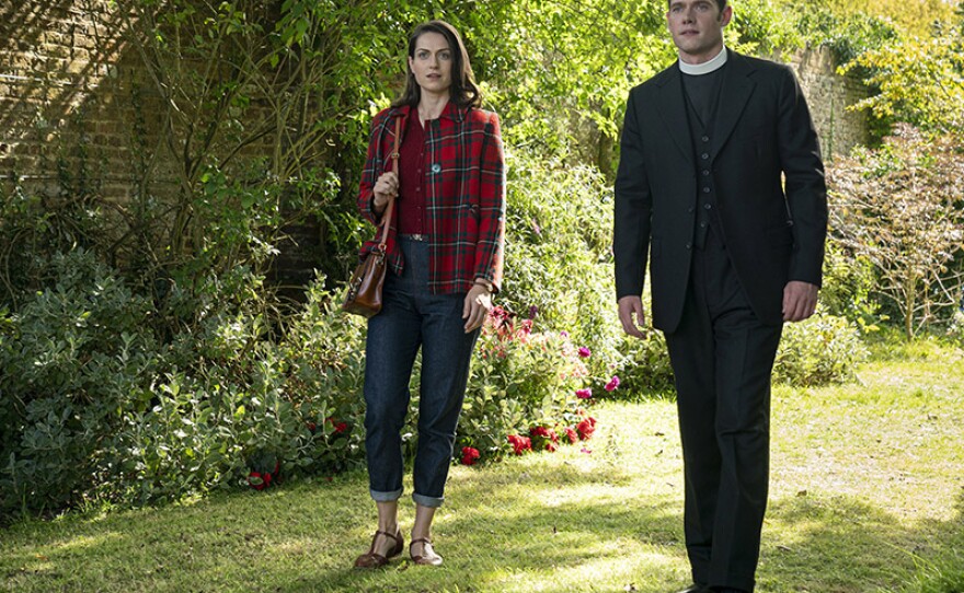 Shown from left to right: Lauren Carse as Ellie Harding and Tom Brittney as Will Davenport.
