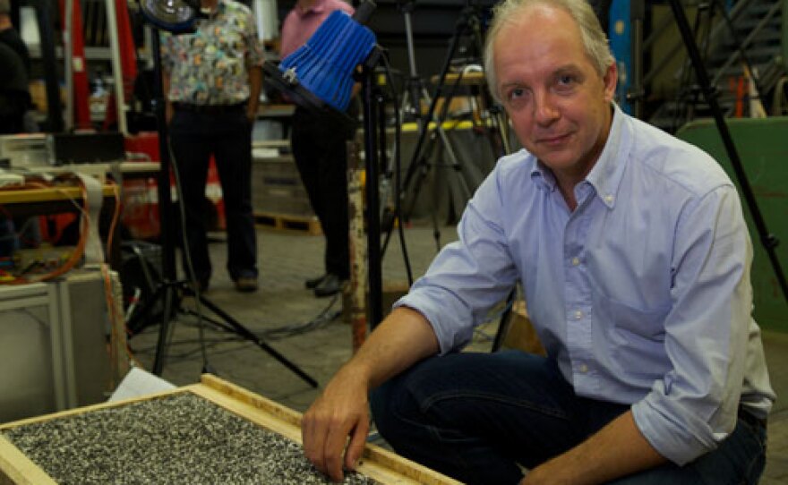 Stephan Ulamec, PHILAE project manager, by harpoon-test target; Oberfaffenhoven, Germany.