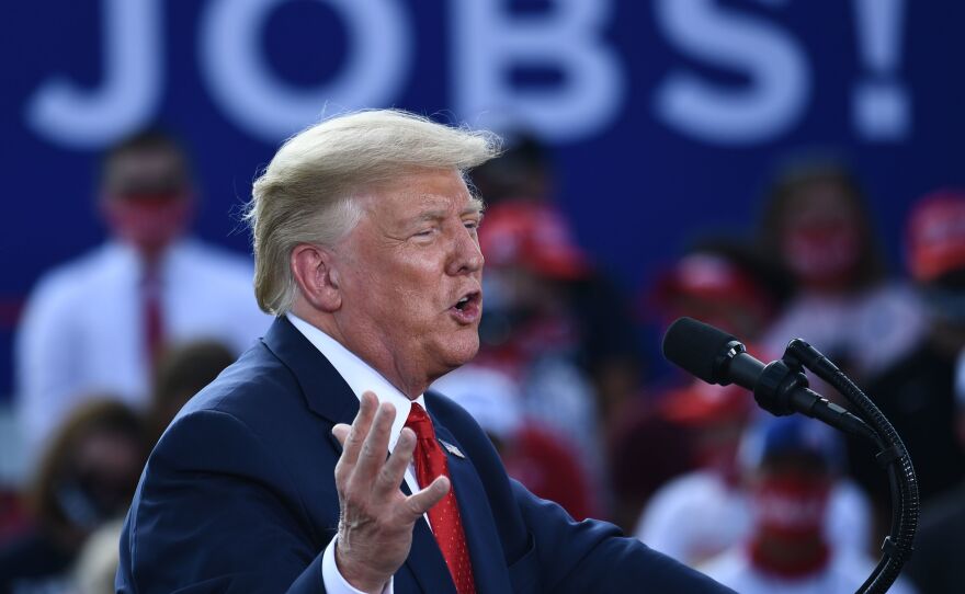 President Trump delivers remarks on the economy in Oshkosh, Wis., on Aug. 17.
