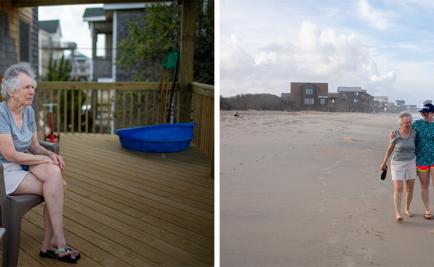 Susan Clarke (left) has been coming to Buxton since the 1970s. She says she was aware from the beginning that erosion would eventually threaten the beach houses there, although the speed of the destruction in recent years has been surprising. Her daughter, Bonnie Clarke Lattimore (pictured at right), was gutted when the family lost another beach home, affectionately called Dreamhouse 1, to the ocean in 2025.