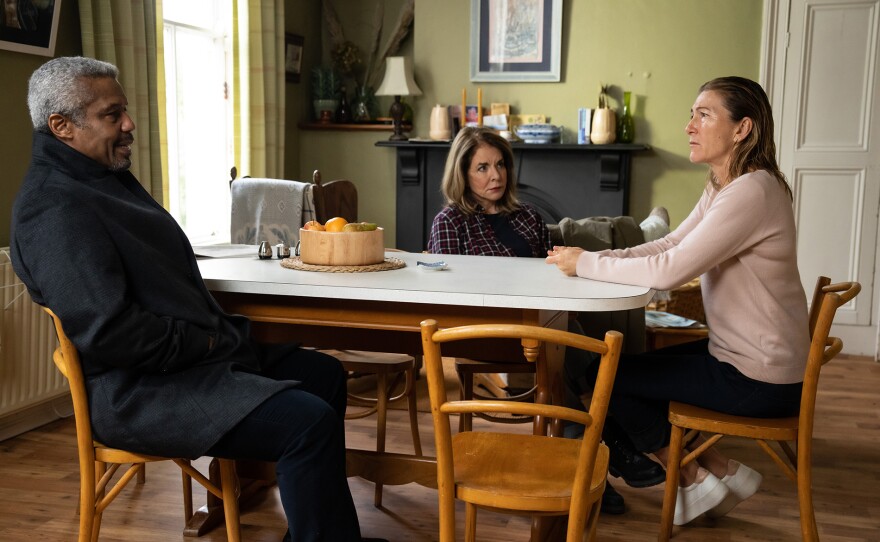L-R: Hugh Quarshie as Pete; Stockard Channing as Cathy; Eve Best as Rosaline in MASTERPIECE: MARYLAND.