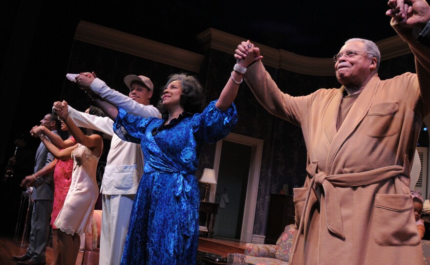 Terrence Howard, Phylicia Rashad and James Earl Jones during curtain call at the opening night of <em>Cat on a Hot Tin Roof</em> on March 6, 2008, at the Broadhurst Theatre in New York City.
